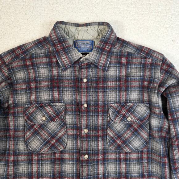 Vintage Pendleton Board Tartan Wool Flannel Plaid Work Shirt XL Gray Blue Red - Picture 2 of 10